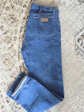 Wrangler 13MWZ Cowboy Cut Jeans 38x34 Faded Indigo Western 100% Cotton